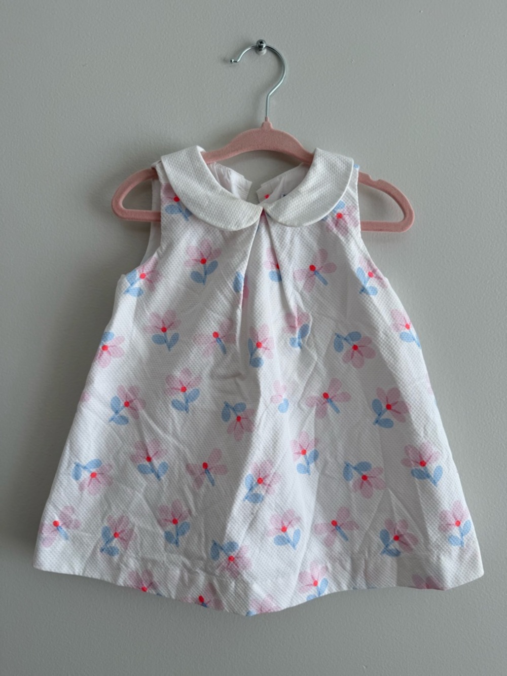 Jacadi White Dress with Pink & Blue Floral Accents